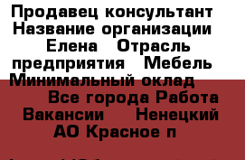 Продавец-консультант › Название организации ­ Елена › Отрасль предприятия ­ Мебель › Минимальный оклад ­ 20 000 - Все города Работа » Вакансии   . Ненецкий АО,Красное п.